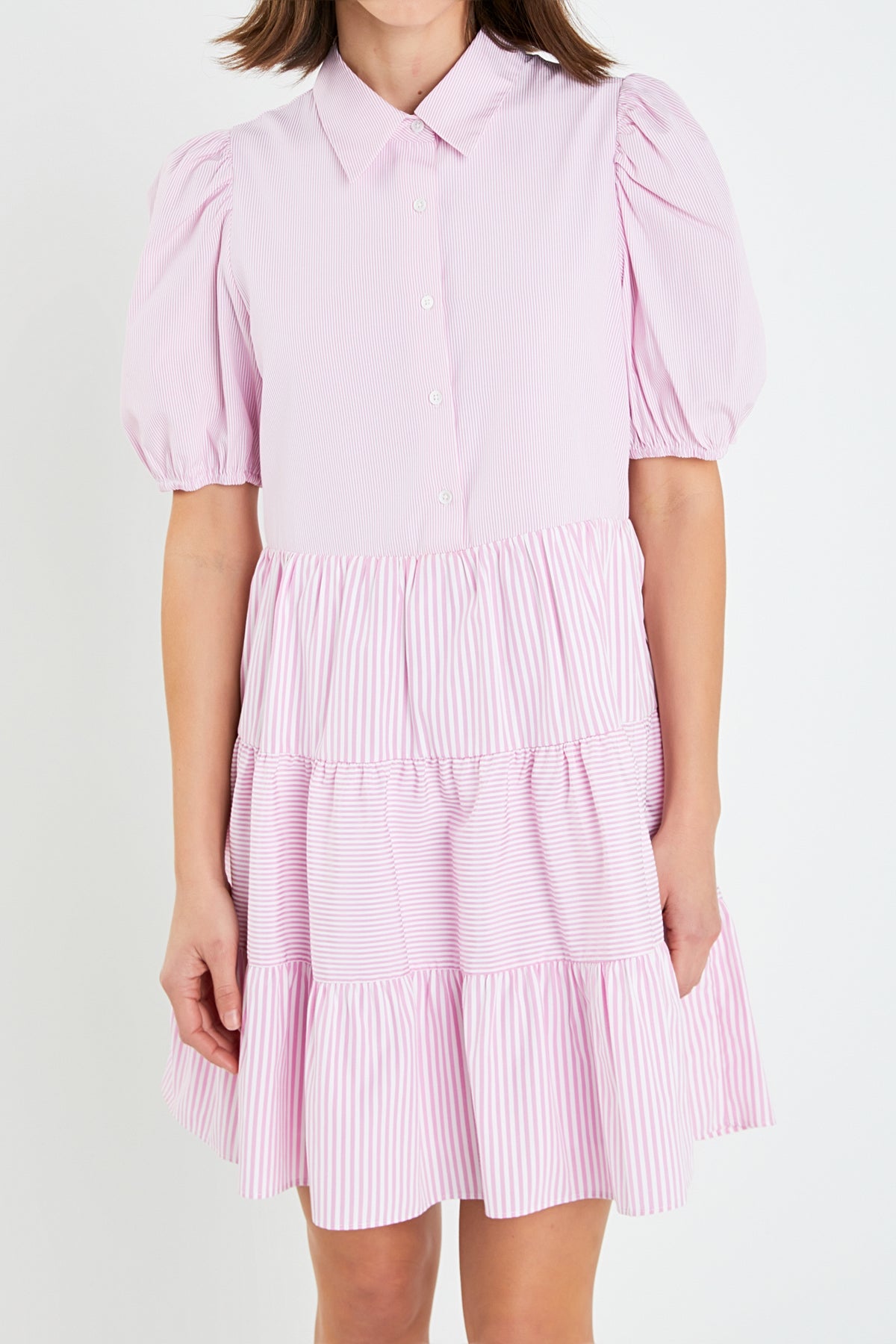 ENGLISH FACTORY - Striped Collared Puff Sleeve Dress - DRESSES available at Objectrare