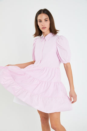 ENGLISH FACTORY - Striped Collared Puff Sleeve Dress - DRESSES available at Objectrare