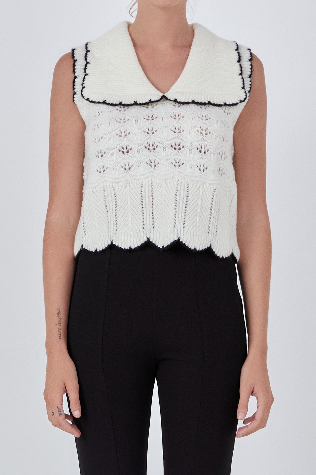 ENDLESS ROSE - Collared Crochet Vest - SWEATERS & KNITS available at Objectrare