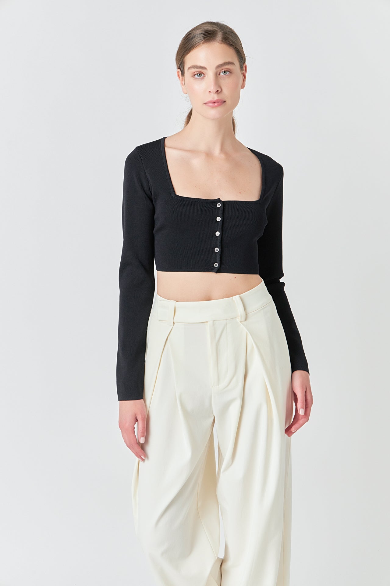 ENDLESS ROSE - Cropped Knit Buttoned Top - TOPS available at Objectrare