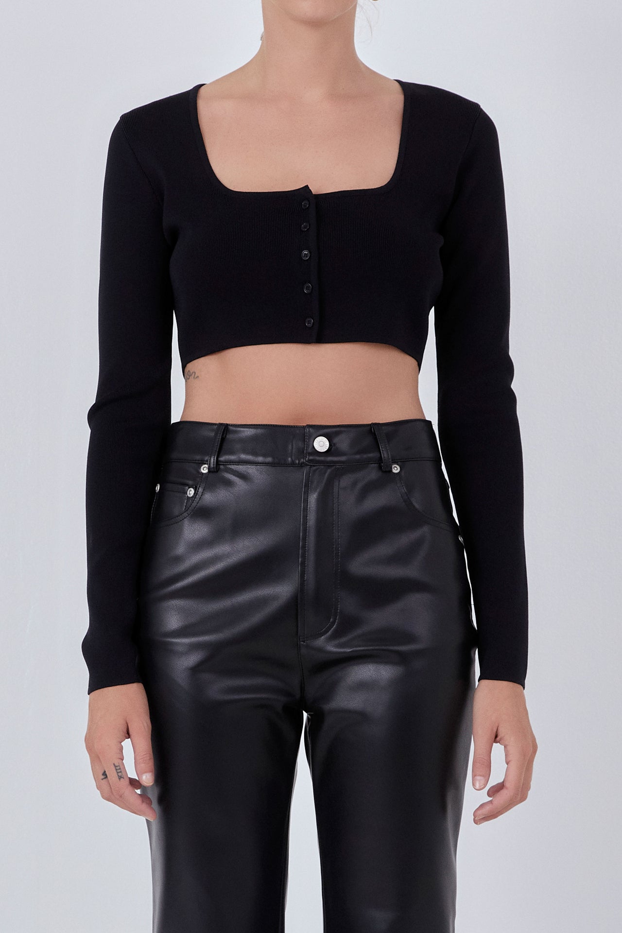 ENDLESS ROSE - Cropped Knit Buttoned Top - TOPS available at Objectrare