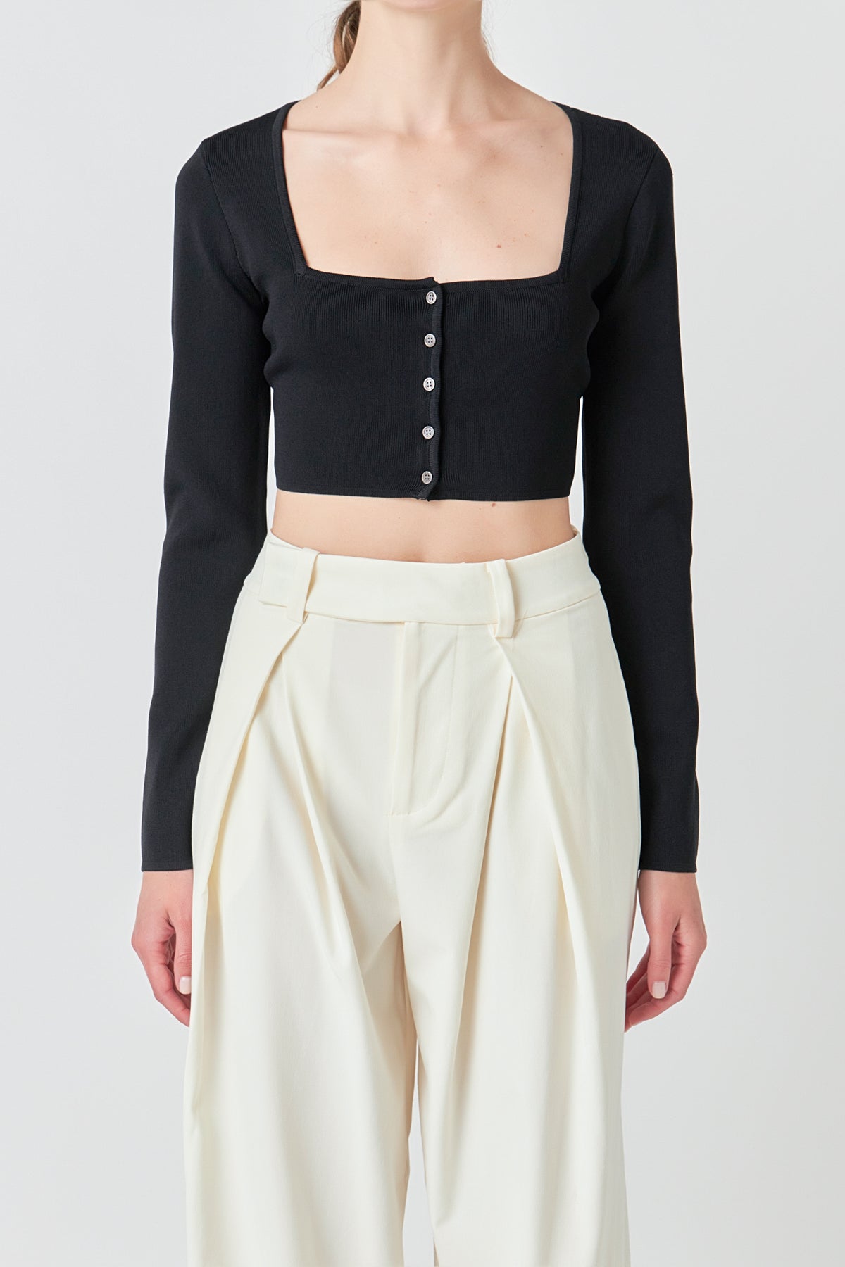 ENDLESS ROSE - Cropped Knit Buttoned Top - TOPS available at Objectrare