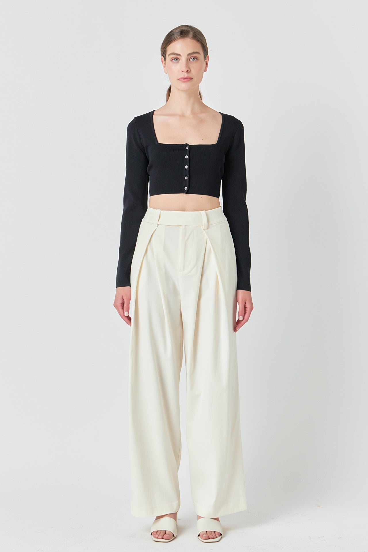 ENDLESS ROSE - Cropped Knit Buttoned Top - TOPS available at Objectrare