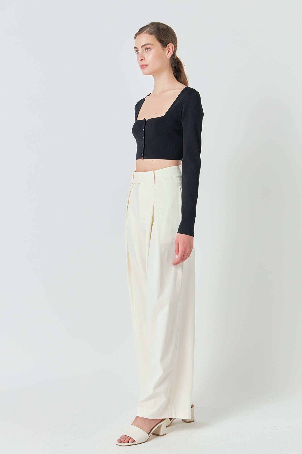 ENDLESS ROSE - Cropped Knit Buttoned Top - TOPS available at Objectrare