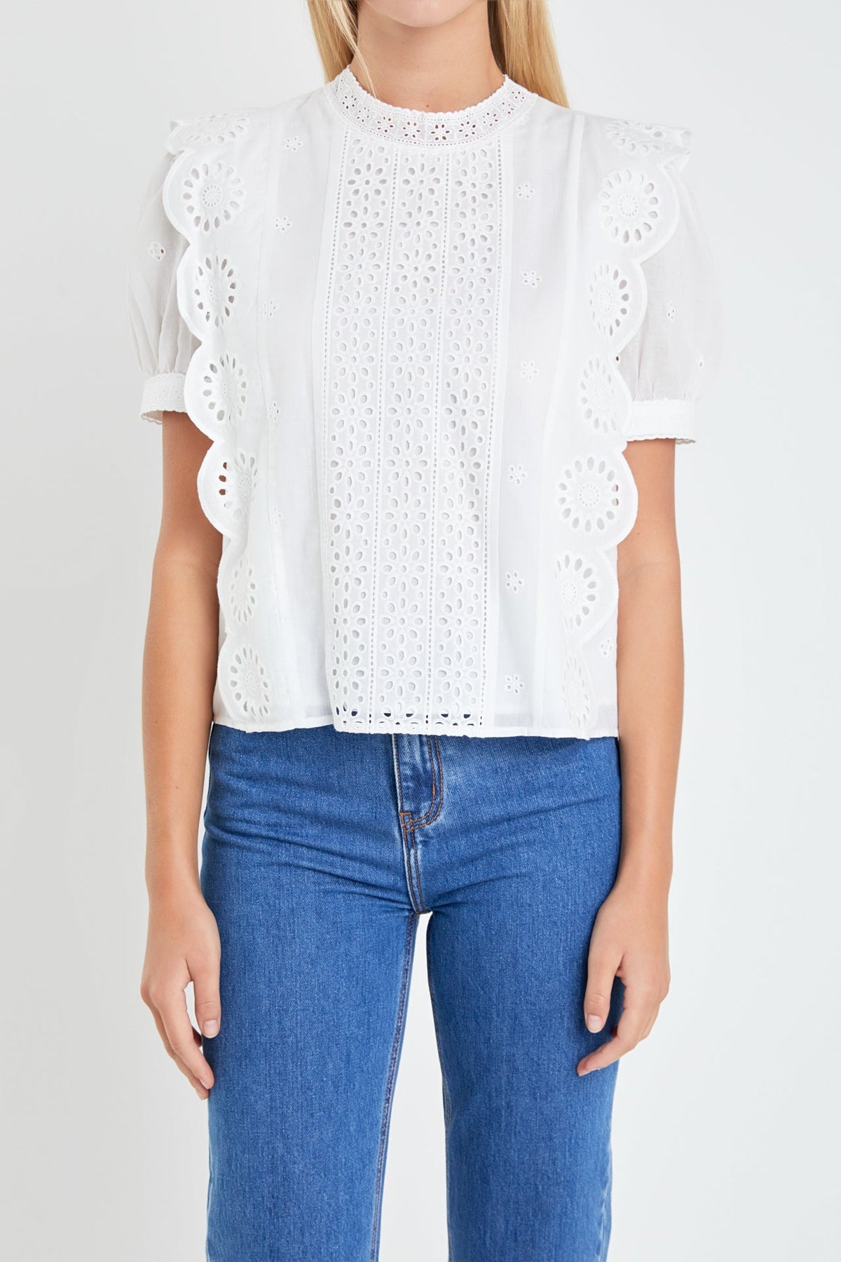 ENGLISH FACTORY - English Factory - Eyelet Short Sleeve Top - TOPS available at Objectrare