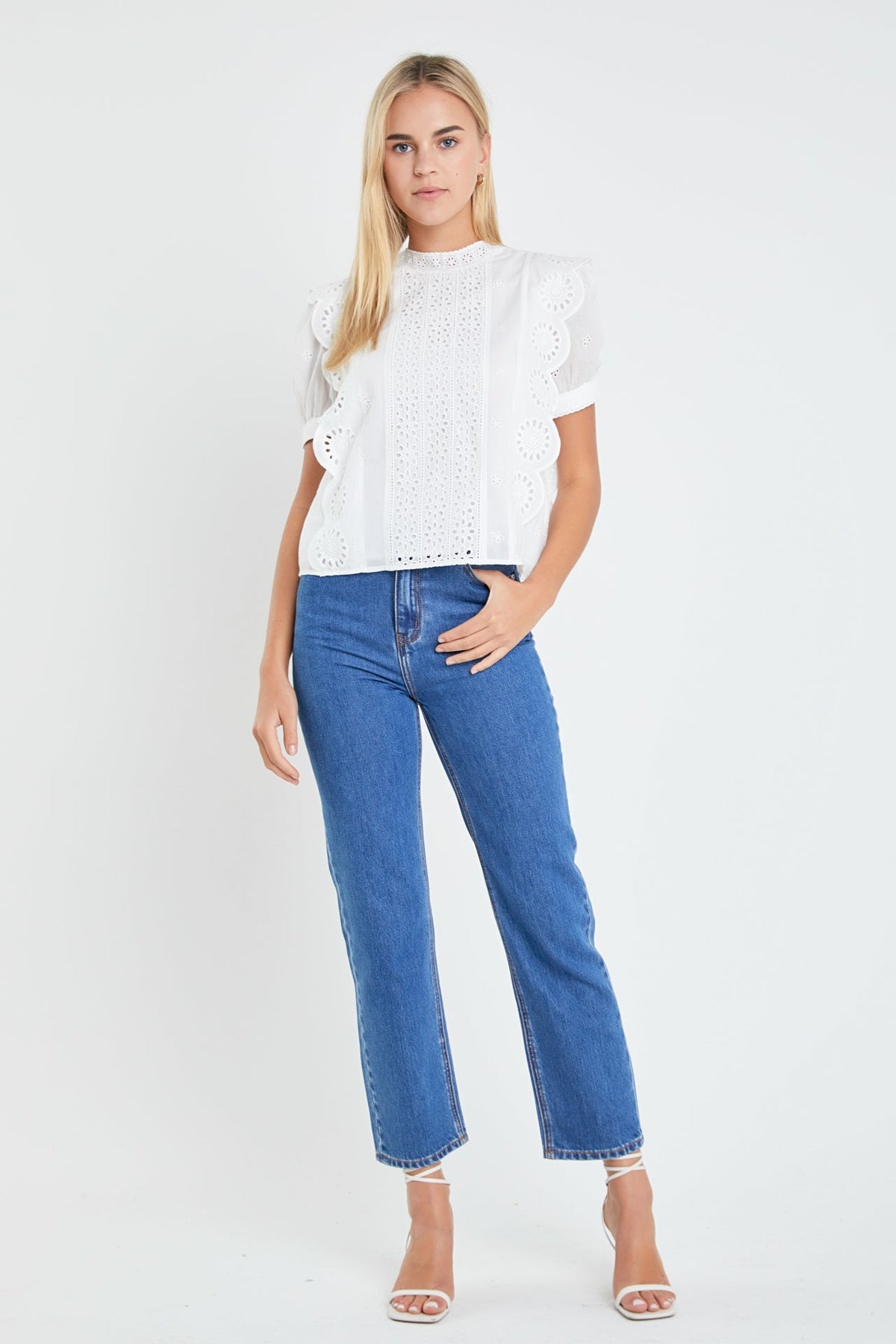 Eyelet Short Sleeve Top