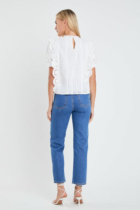 ENGLISH FACTORY - Eyelet Short Sleeve Top - TOPS available at Objectrare