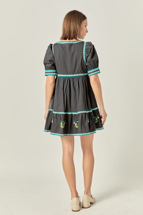 ENGLISH FACTORY - Embroidered Short Sleeve Dress - DRESSES available at Objectrare