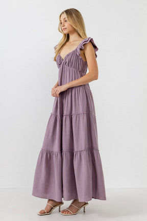 Free The Rose - Sweetheart Maxi Dress With Raw Edge Details