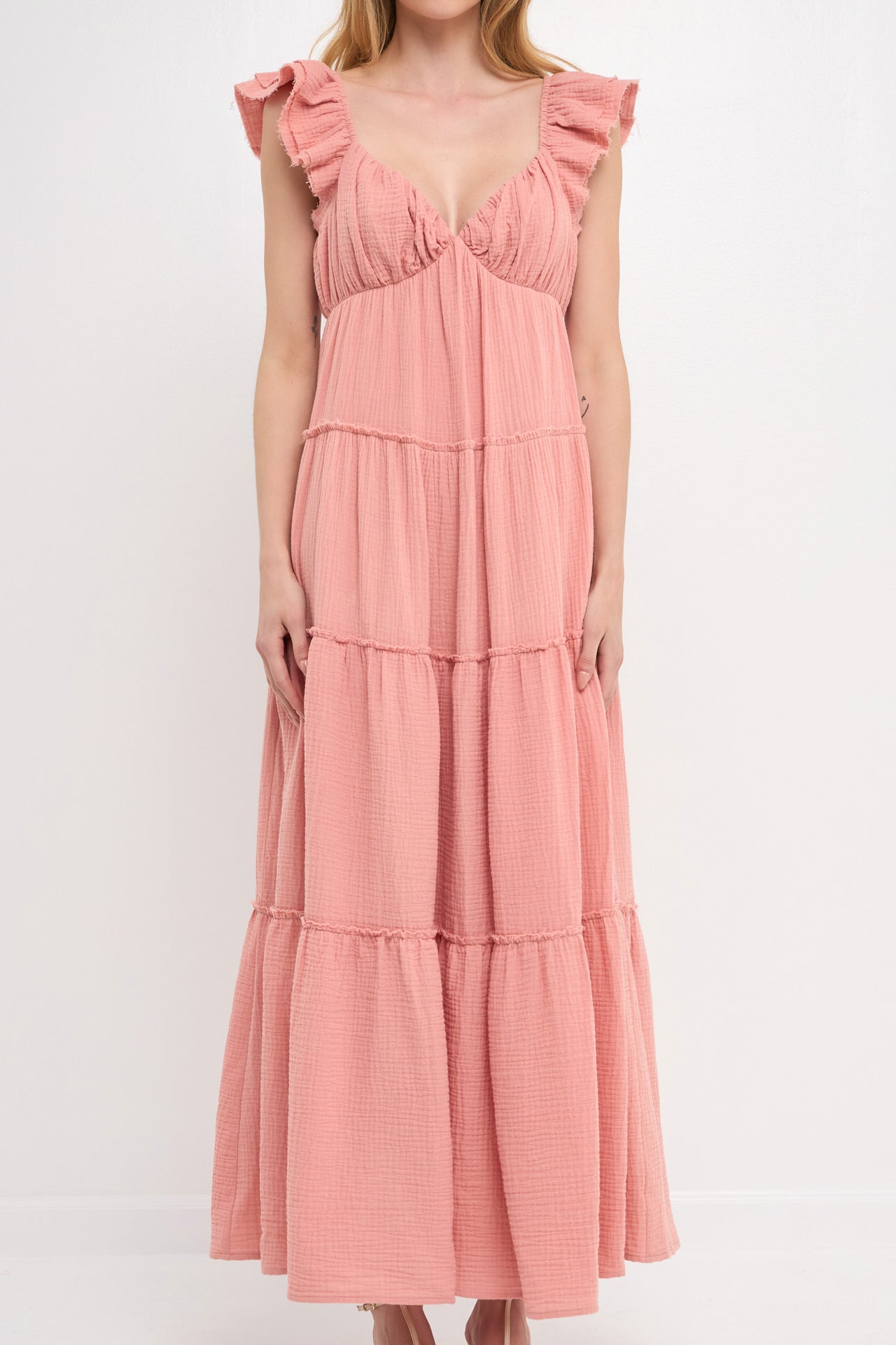 Raw Edge Details Sweetheart Maxi Boho Dress