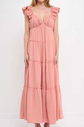 FREE THE ROSES - Raw Edge Details Sweetheart Maxi Boho Dress - DRESSES available at Objectrare