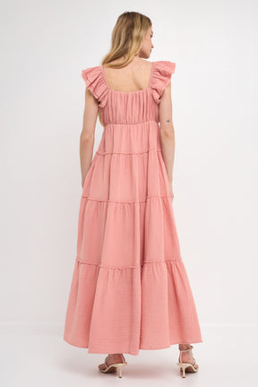 FREE THE ROSES - Raw Edge Details Sweetheart Maxi Boho Dress - DRESSES available at Objectrare
