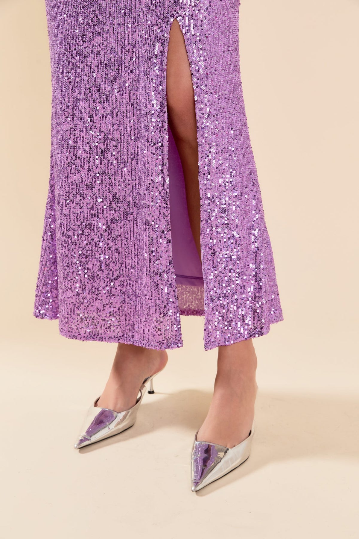 ENDLESS ROSE - Sequins Front Slit Midi Skirt - SKIRTS available at Objectrare