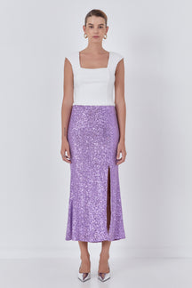 ENDLESS ROSE - Sequins Front Slit Midi Skirt - SKIRTS available at Objectrare