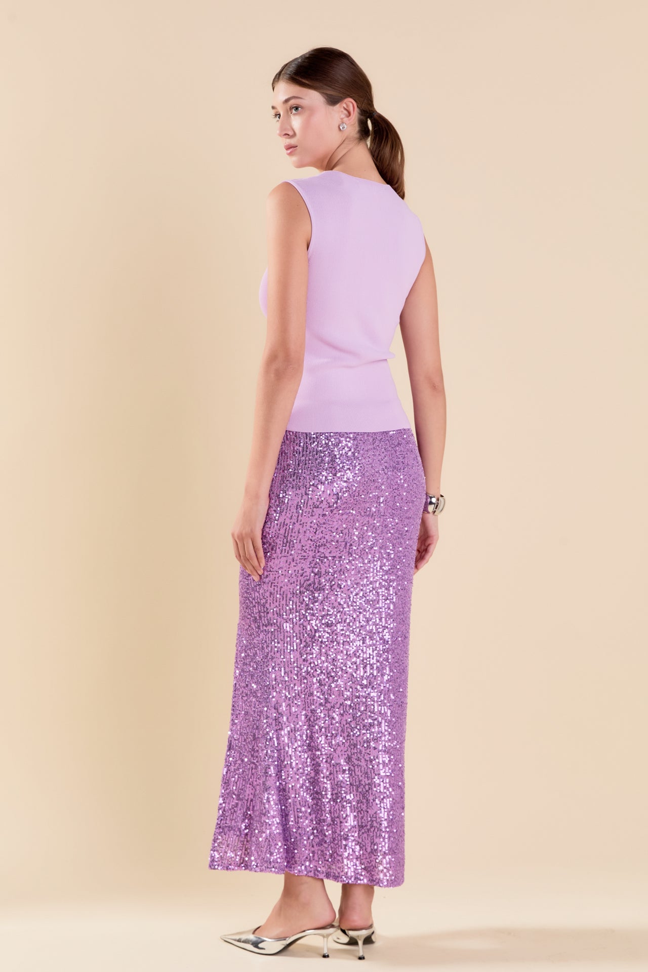 ENDLESS ROSE - Endless Rose - Sequins Front Slit Midi Skirt - SKIRTS available at Objectrare