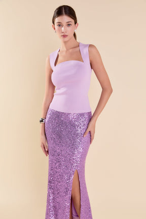 ENDLESS ROSE - Sequins Front Slit Midi Skirt - SKIRTS available at Objectrare