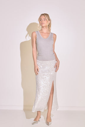 ENDLESS ROSE - Sequins Front Slit Midi Skirt - SKIRTS available at Objectrare