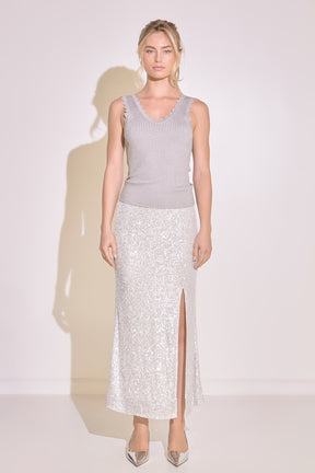 ENDLESS ROSE - Sequins Front Slit Midi Skirt - SKIRTS available at Objectrare