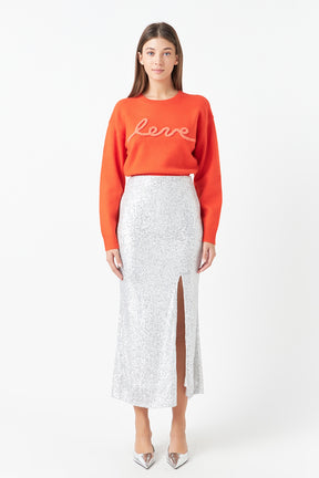 ENDLESS ROSE - Sequins Front Slit Midi Skirt - SKIRTS available at Objectrare