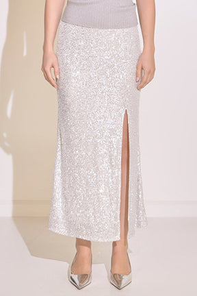 ENDLESS ROSE - Sequins Front Slit Midi Skirt - SKIRTS available at Objectrare