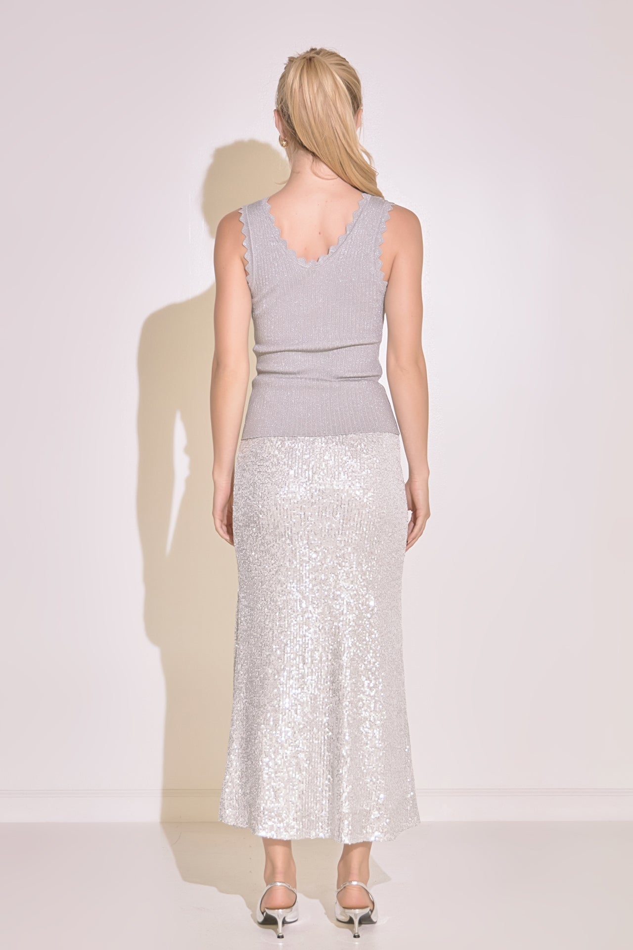 ENDLESS ROSE - Sequins Front Slit Midi Skirt - SKIRTS available at Objectrare