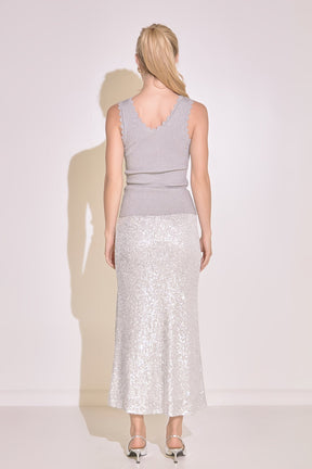 ENDLESS ROSE - Sequins Front Slit Midi Skirt - SKIRTS available at Objectrare