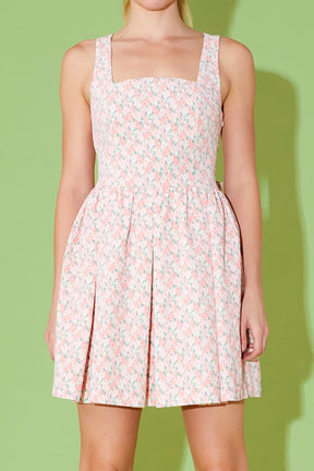 ENDLESS ROSE - Floral Textured Bow Tie Mini Dress - DRESSES available at Objectrare