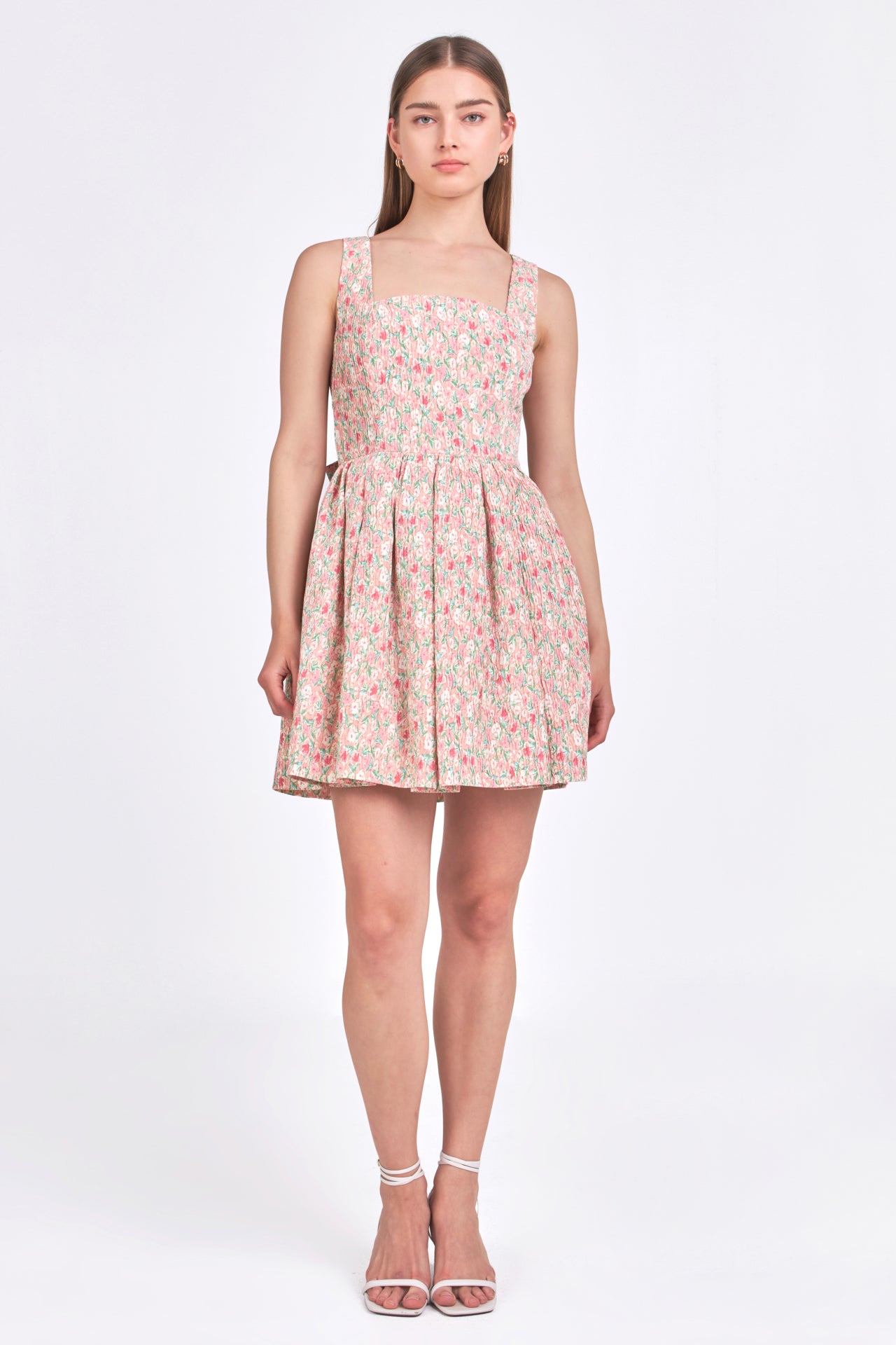 ENDLESS ROSE - Floral Textured Bow Tie Mini Dress - DRESSES available at Objectrare