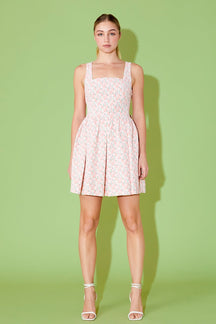 ENDLESS ROSE - Floral Textured Bow Tie Mini Dress - DRESSES available at Objectrare