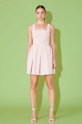 ENDLESS ROSE - Floral Textured Bow Tie Mini Dress - DRESSES available at Objectrare