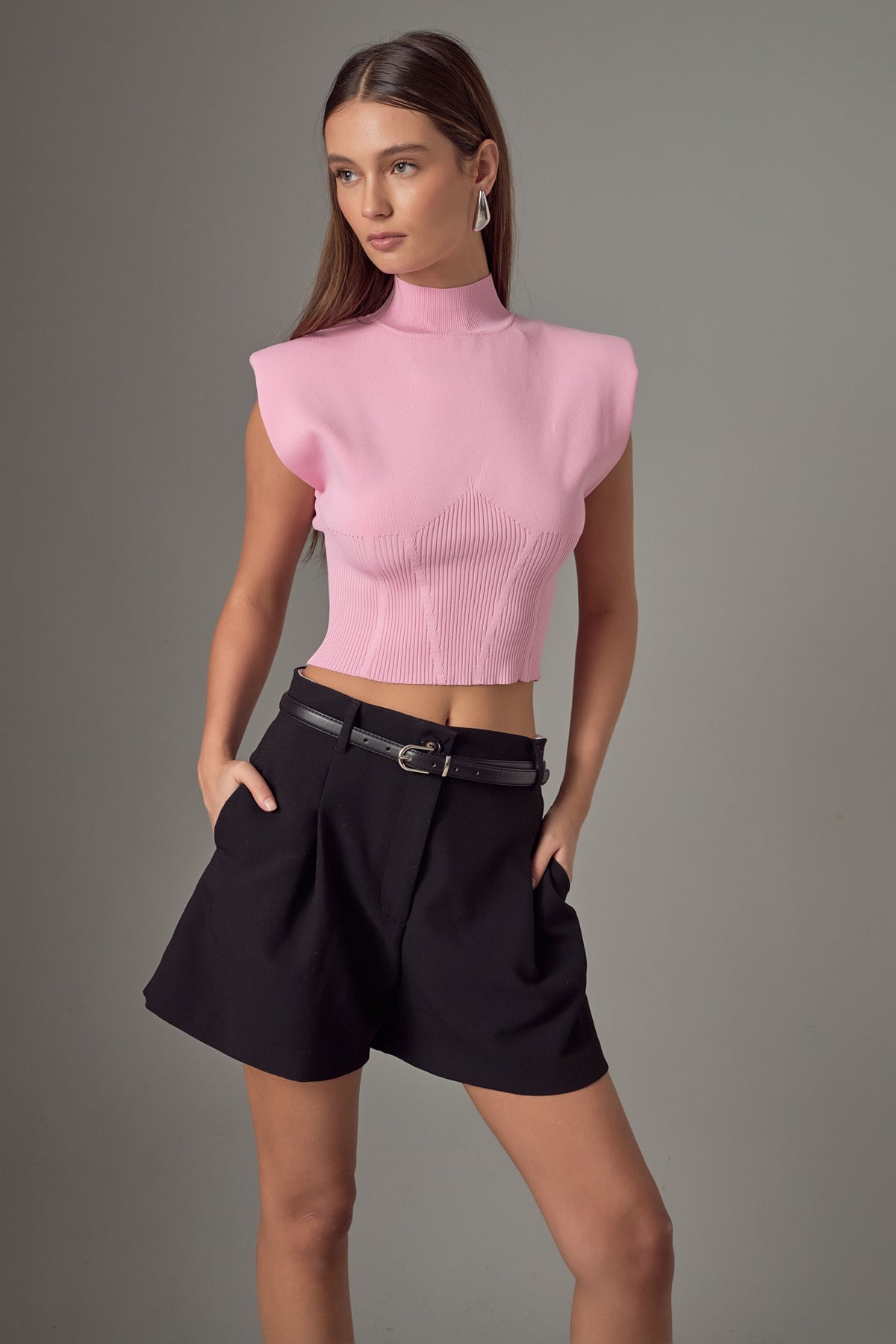 ENDLESS ROSE - Endless Rose - Mock Neck Padded Knit Top - TOPS available at Objectrare