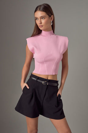 ENDLESS ROSE - Mock Neck Padded Knit Top - TOPS available at Objectrare