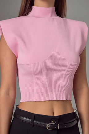 ENDLESS ROSE - Mock Neck Padded Knit Top - TOPS available at Objectrare