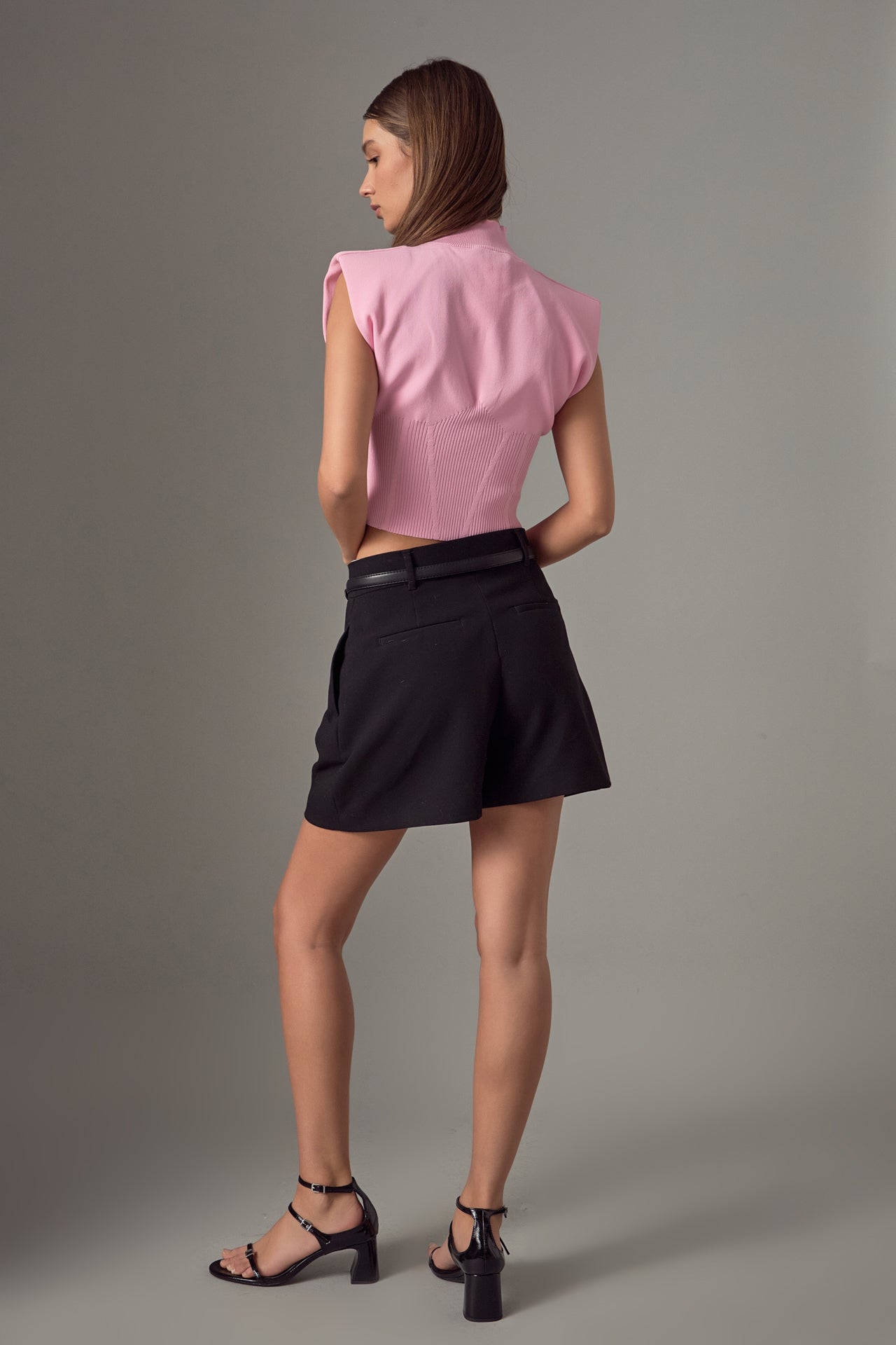 ENDLESS ROSE - Mock Neck Padded Knit Top - TOPS available at Objectrare