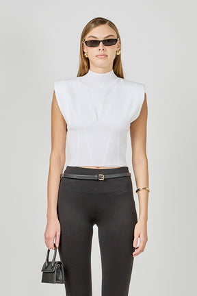 ENDLESS ROSE - Mock Neck Padded Knit Top - TOPS available at Objectrare