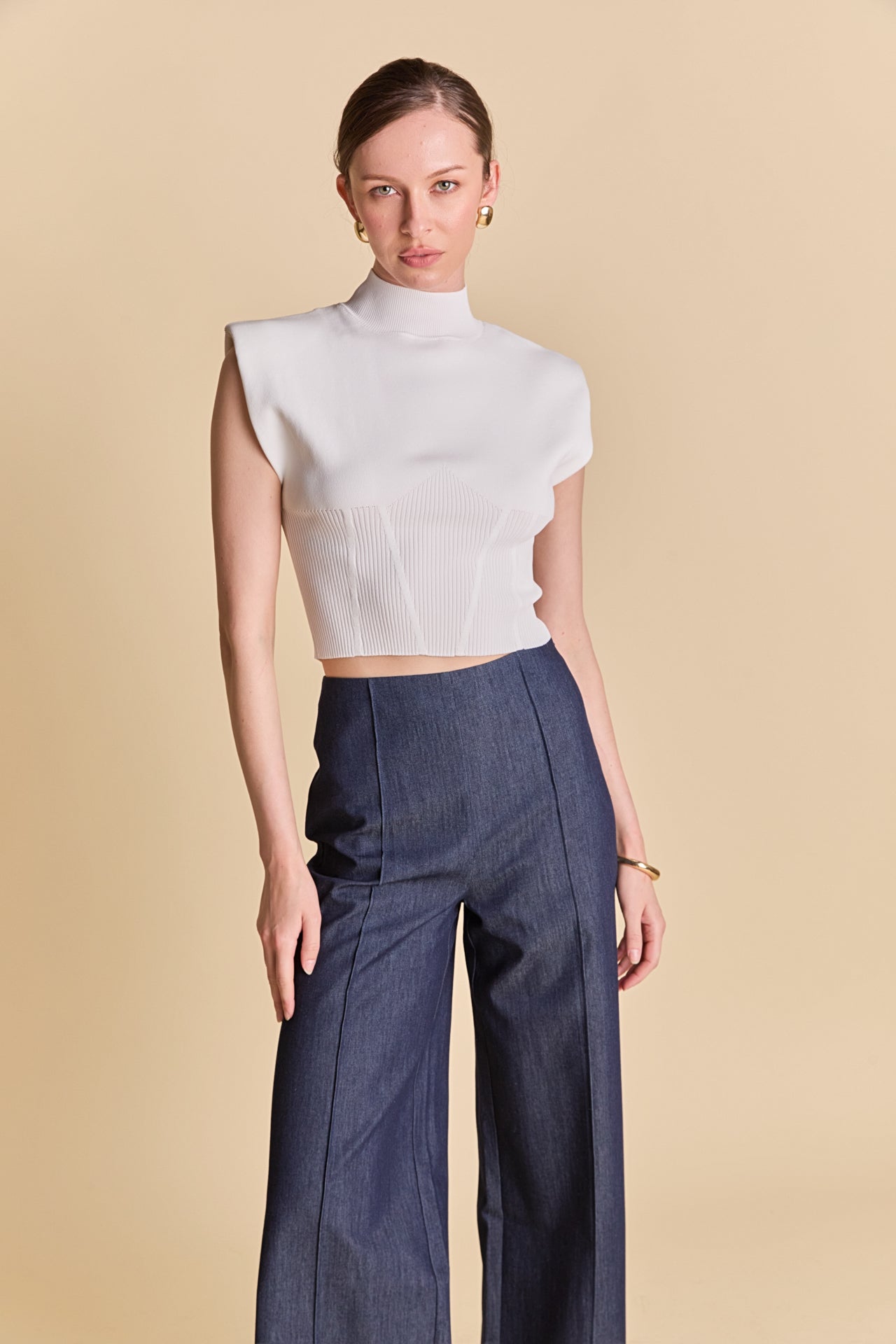 ENDLESS ROSE - Mock Neck Padded Knit Top - TOPS available at Objectrare