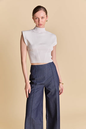 ENDLESS ROSE - Mock Neck Padded Knit Top - TOPS available at Objectrare