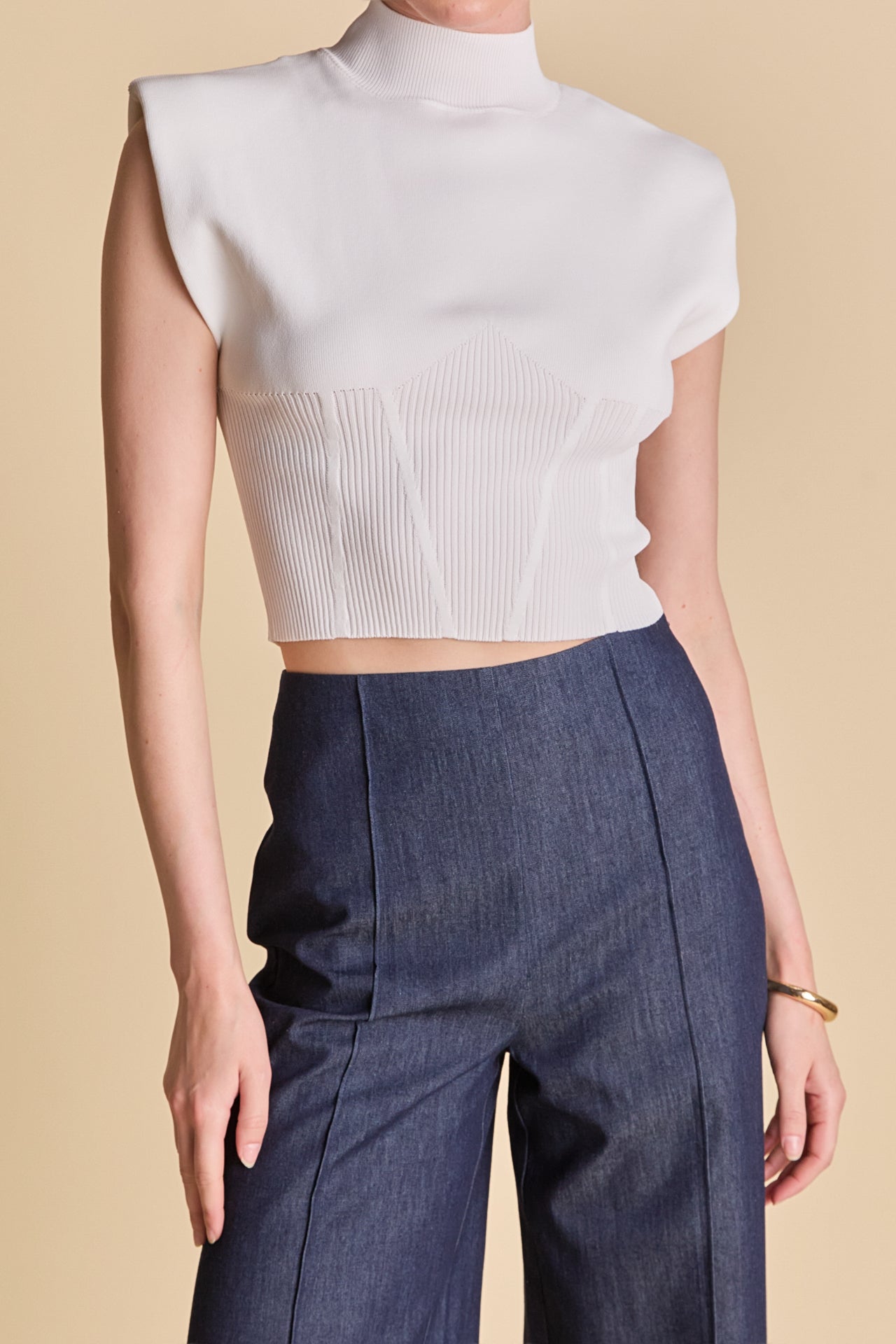 ENDLESS ROSE - Mock Neck Padded Knit Top - TOPS available at Objectrare