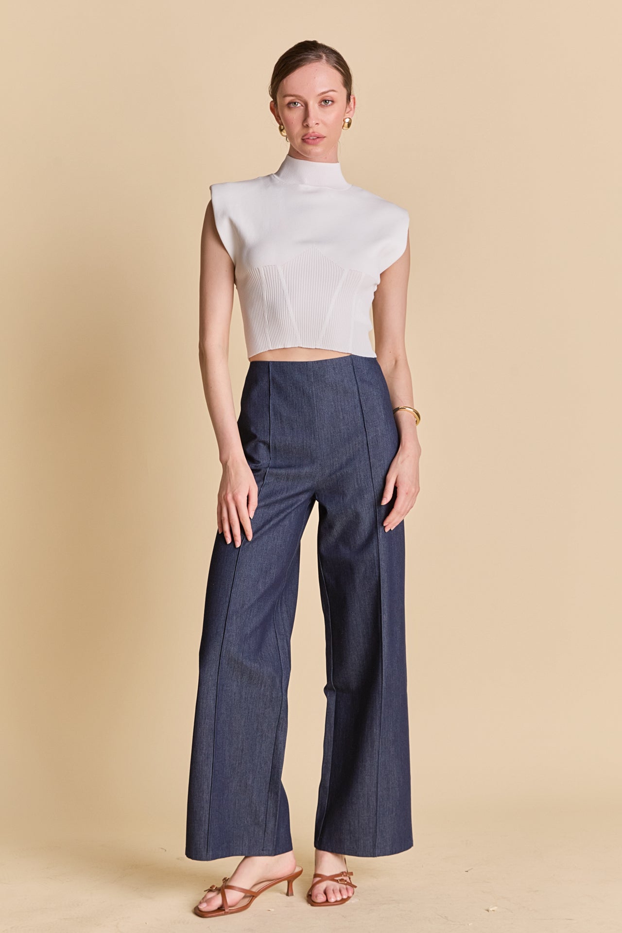 ENDLESS ROSE - Mock Neck Padded Knit Top - TOPS available at Objectrare