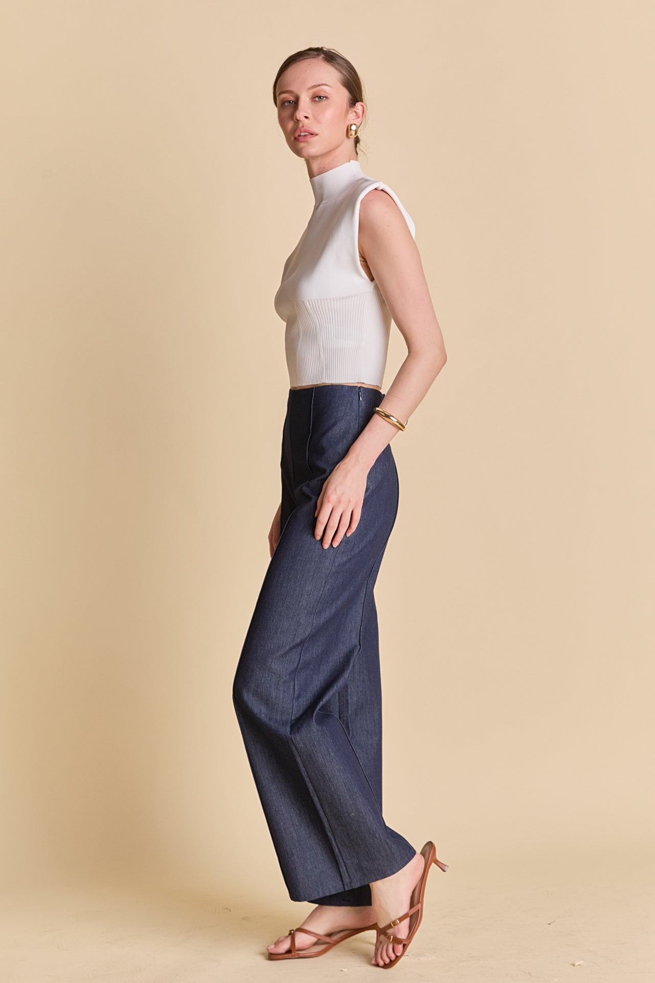 ENDLESS ROSE - Mock Neck Padded Knit Top - TOPS available at Objectrare