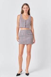 ENDLESS ROSE - Endless Rose - Checkered Tweed Button Crop Top - TOPS available at Objectrare