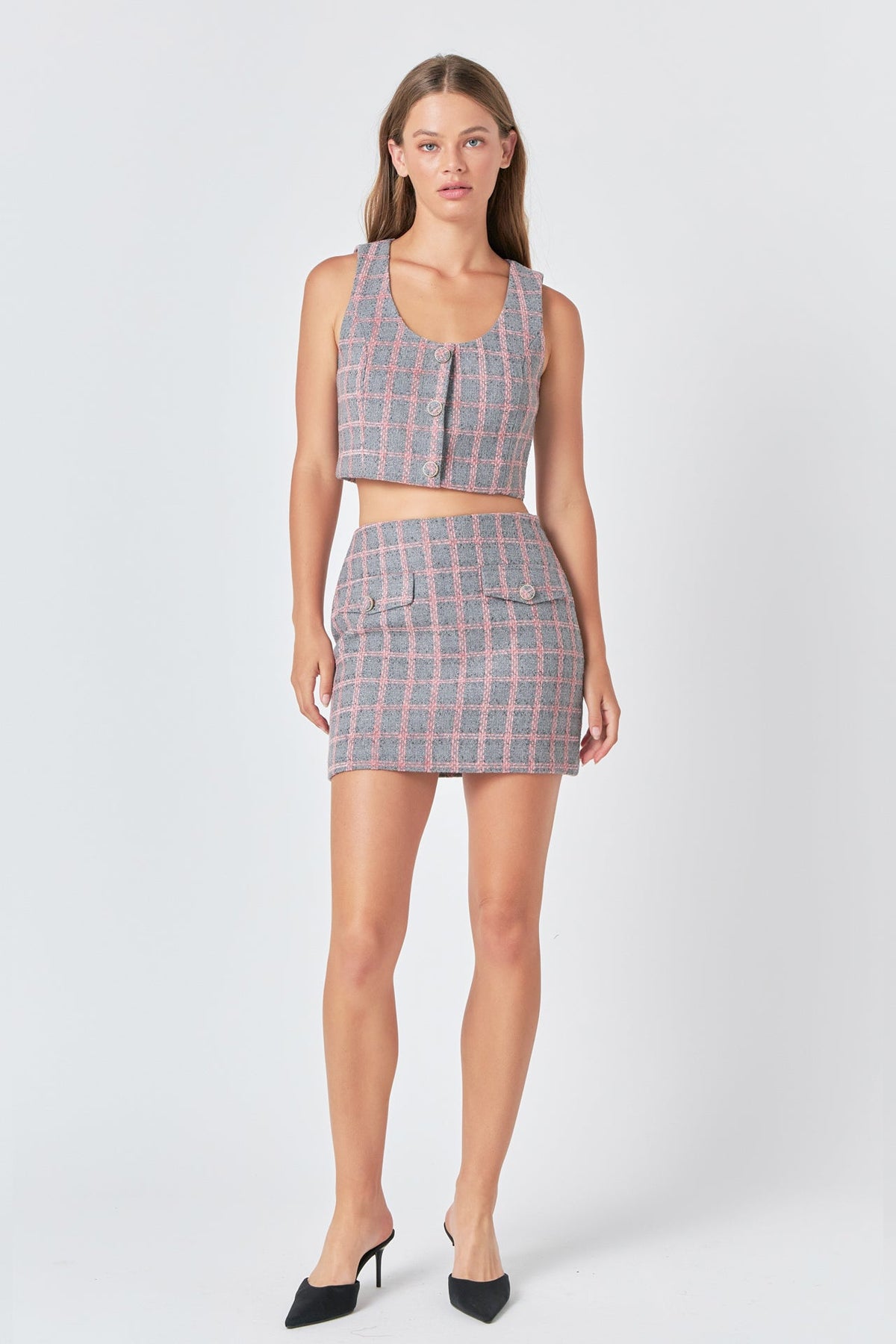 Tweed Button Crop Top