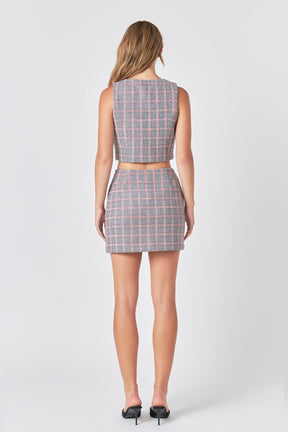 ENDLESS ROSE - Endless Rose - Checkered Tweed Button Crop Top - TOPS available at Objectrare