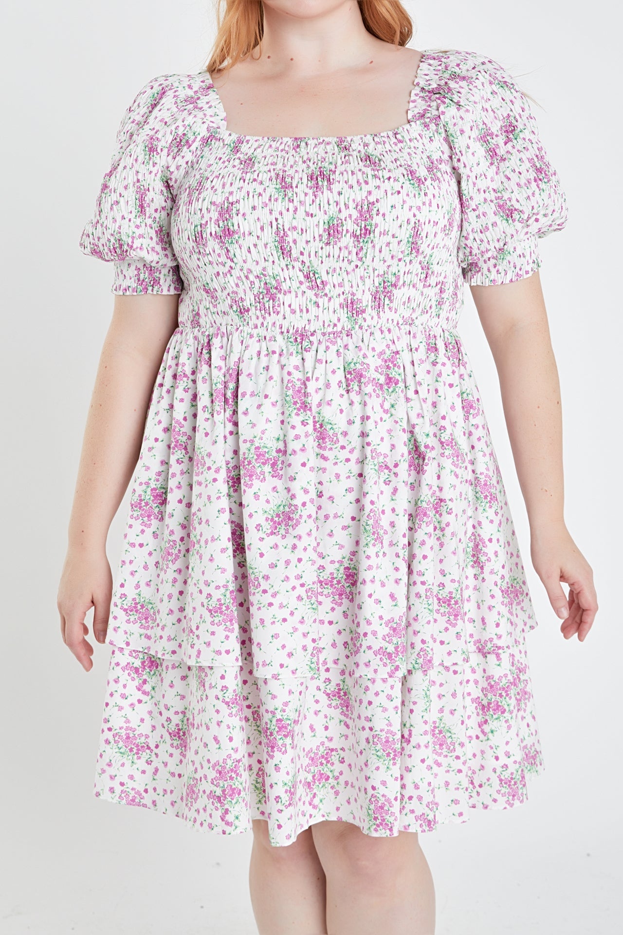 ENGLISH FACTORY - Plus Size Tiered Smocked Mini Dress - DRESSES available at Objectrare