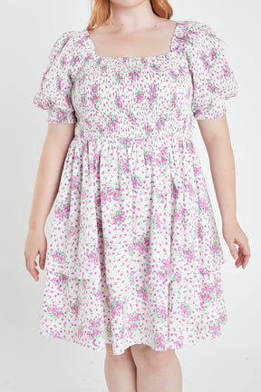 ENGLISH FACTORY - Plus Size Tiered Smocked Mini Dress - DRESSES available at Objectrare