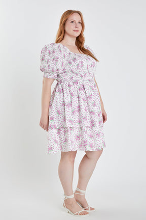 ENGLISH FACTORY - Plus Size Tiered Smocked Mini Dress - DRESSES available at Objectrare