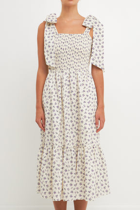 ENGLISH FACTORY - Floral Bow Tie Midi Dress - DRESSES available at Objectrare
