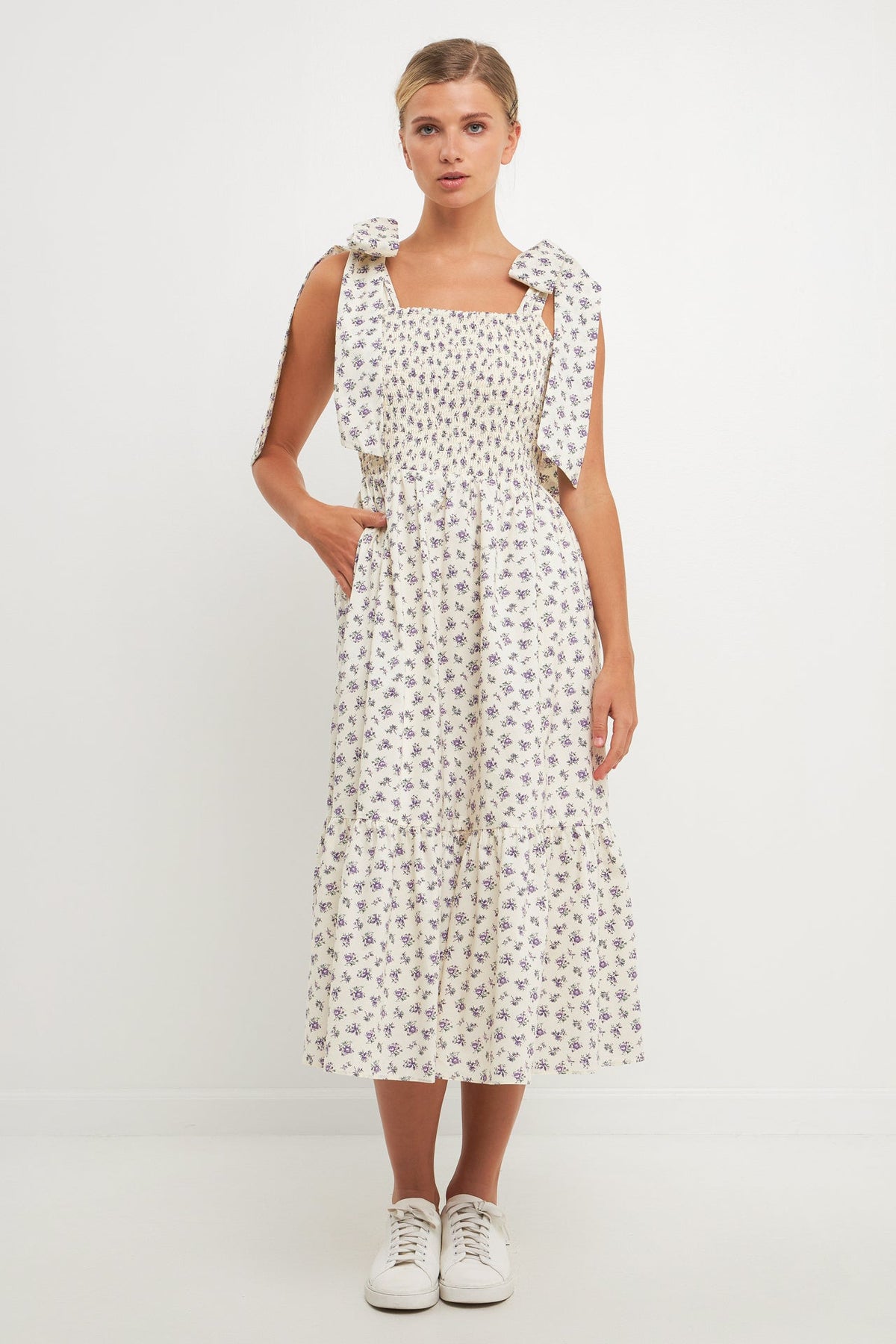 ENGLISH FACTORY - Floral Bow Tie Midi Dress - DRESSES available at Objectrare