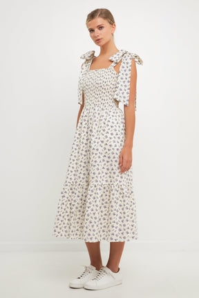ENGLISH FACTORY - Floral Bow Tie Midi Dress - DRESSES available at Objectrare