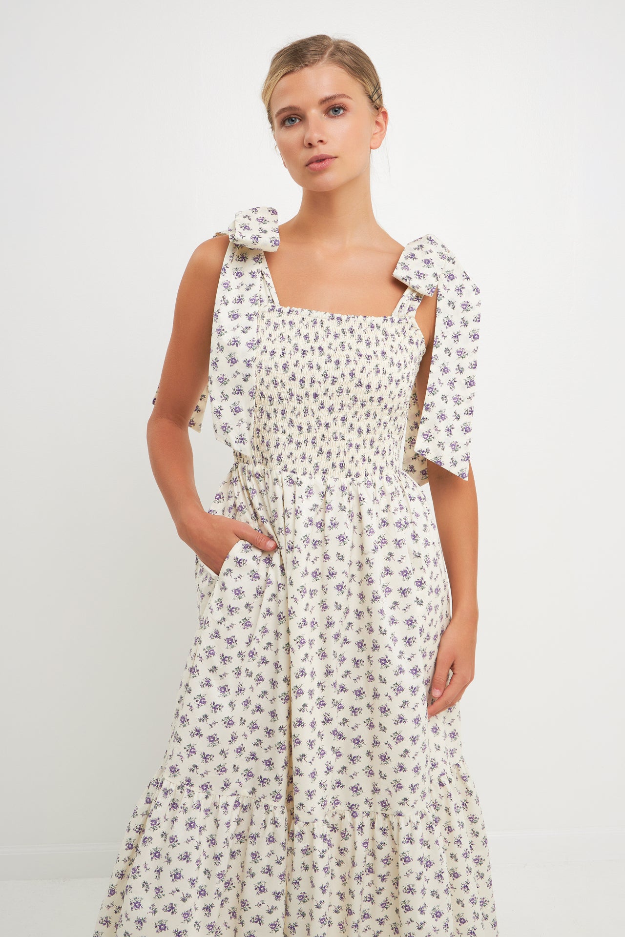 ENGLISH FACTORY - Floral Bow Tie Midi Dress - DRESSES available at Objectrare